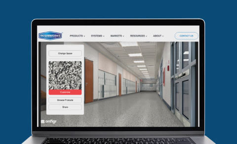 Mockup of Resinwerks' digital flooring visualizer tool on a laptop